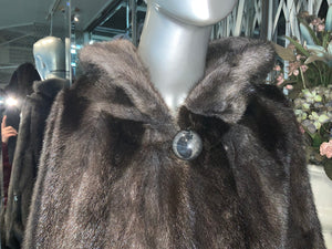 Dark Grey Graphite Mink Fur Cape with Hood Modern Warm Stylish