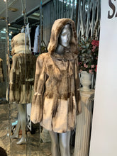 Load image into Gallery viewer, Sheared Mink Fur with Double Fur Hood Off-White Two Tonal
