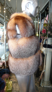 Crystal Fox Fur Vest Beautiful Natural Shade Golden Shade Wide Tiers