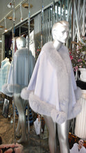 Load image into Gallery viewer, Gorgeous PALE Lavender/ Lilac Light Blue Cashmere Cape with Fox Fur Trim
