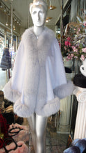 Load image into Gallery viewer, Gorgeous PALE Lavender/ Lilac Light Blue Cashmere Cape with Fox Fur Trim
