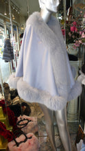 Load image into Gallery viewer, Gorgeous PALE Lavender/ Lilac Light Blue Cashmere Cape with Fox Fur Trim

