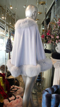 Load image into Gallery viewer, Gorgeous PALE Lavender/ Lilac Light Blue Cashmere Cape with Fox Fur Trim
