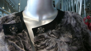 Modern Two Tonal Grey Silver Kalgan Lamb Fur Stroller Coat with Leather Detail