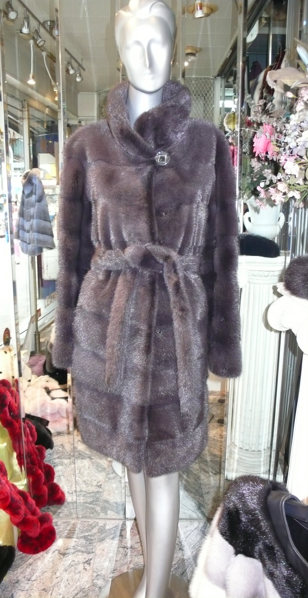 Graphite Silver Grey MINK FUR Stroller with Belt BIG SALE!!!!!