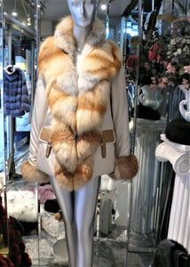 SIMONETTA RAVIZZA Stroller Coat with Golden Island Fox Fur Tuxedo Front Collar