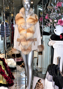 SIMONETTA RAVIZZA Stroller Coat with Golden Island Fox Fur Tuxedo Front Collar