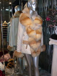 SIMONETTA RAVIZZA Stroller Coat with Golden Island Fox Fur Tuxedo Front Collar