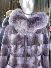 Load image into Gallery viewer, Modern Two-Tone Mink Fur Jacket with Full Fox Fur Trim Hood Dark Lavender
