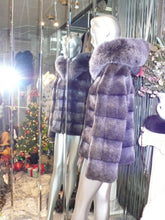 Load image into Gallery viewer, Modern Two-Tone Mink Fur Jacket with Full Fox Fur Trim Hood Dark Lavender
