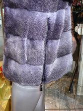 Load image into Gallery viewer, Modern Two-Tone Mink Fur Jacket with Full Fox Fur Trim Hood Dark Lavender
