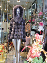 Load image into Gallery viewer, Modern Two-Tone Mink Fur Jacket with Full Fox Fur Trim Hood Dark Lavender
