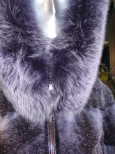 Load image into Gallery viewer, Modern Two-Tone Mink Fur Jacket with Full Fox Fur Trim Hood Dark Lavender
