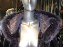Load image into Gallery viewer, Modern Two-Tone Mink Fur Jacket with Full Fox Fur Trim Hood Dark Lavender

