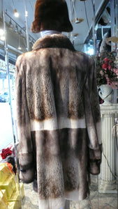 Off White Mink Fur Two Tone Stroller Coat with Collar Brown