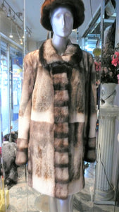 Off White Mink Fur Two Tone Stroller Coat with Collar Brown