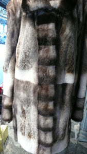 Off White Mink Fur Two Tone Stroller Coat with Collar Brown