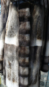 Off White Mink Fur Two Tone Stroller Coat with Collar Brown