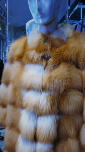 Natural RED FOX FUR Stroller Coat Horizontal Design Modern Youthful Warm