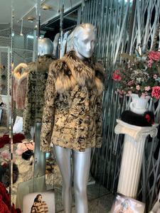 Unique Swakara Lamb Fur Jacket with Fox Fur Attached Collar